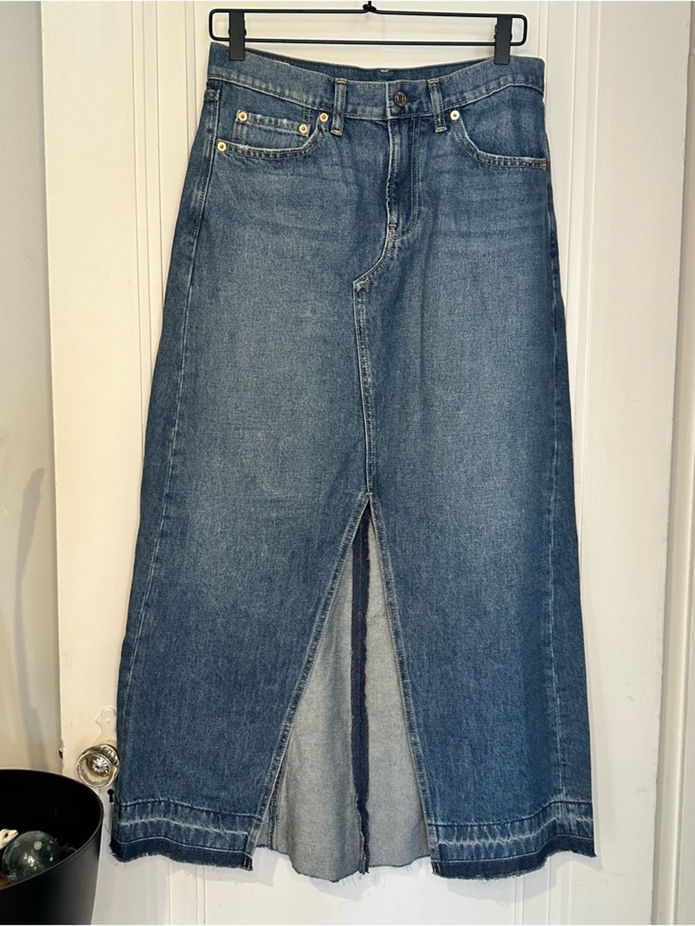 GAP Blue Denim Maxi Skirt with Front Slit - Picture 1 of 9